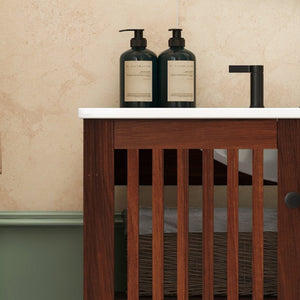 English Elm Christopher Knight Home® - 30" Vintage Bathroom Vanity with Rectangle Ceramic Sink, Rubber Wood Legs, Soft-Close Doors, Adjustable Shelves Antique brown,Dark Brown N817P245324B