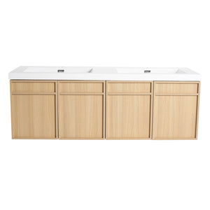 English Elm 60" 60" Wall-Mounted Bathroom Vanity with Double Resin Sink, 4 Soft-Closing Doors, Oak Finish W1972P315223