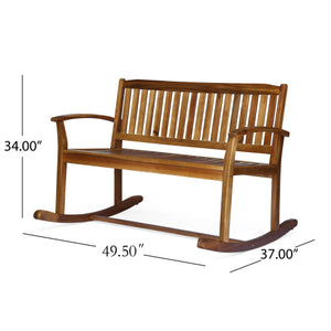 English Elm Christopher Knight Home® - Patio Acacia Wood Rocking Loveseat with Armrests — Handcrafted 2-Person Porch Bench, Slatted Comfort Natural 62267.00
