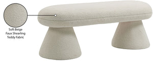 Drum Beige Faux Shearling Teddy Fabric Bench 196Beige Meridian Furniture