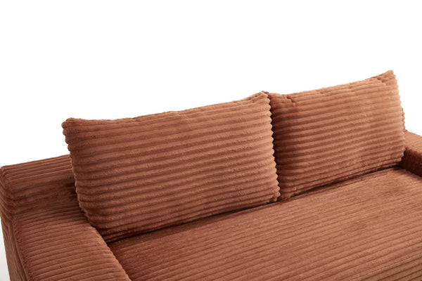 English Elm Loveseat Convertible Corduroy Sofa Bed with Memory Foam & Steel Frame, No Assembly, Compact Orange W3561P331999