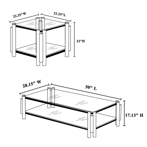 English Elm 20 Inch Square End Table - Modern Gold Stainless Steel & Glass Side Table With Double-Layer Storage W2978S00006