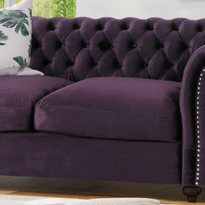 English Elm Christopher Knight Home® - LOVESEAT Plush Velvet Tufted Diamond Stitch with Nailhead Trim and Scrolled Arms for Luxe Comfort Black Berry 63045.00NVLTBLKBRY