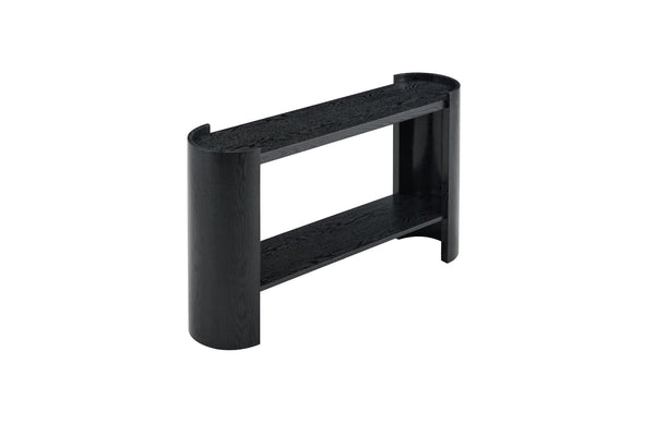 English Elm Double-layer Matte Black Console Table Curved Shelf Minimalist Entryway Sofa Side W3875P388012