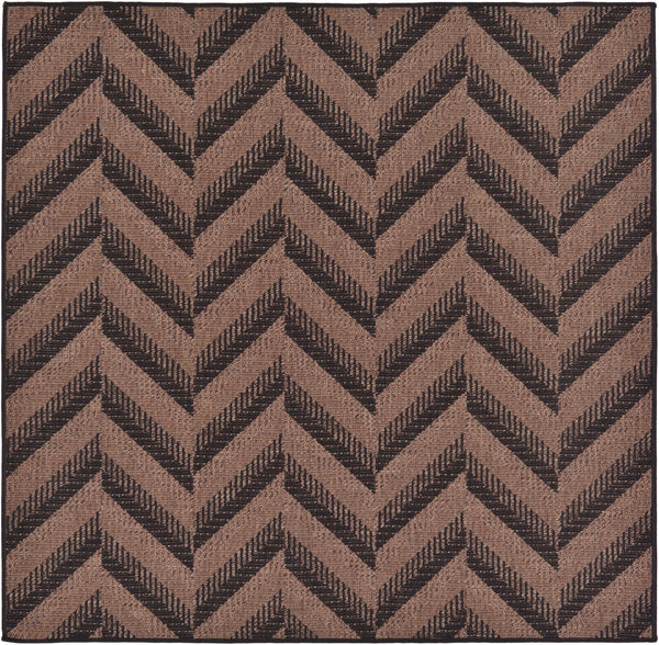 Unique Loom Outdoor Modern Chevron Machine Made Geometric Rug Brown, Brown/Black 5' 4" x 6' 1"