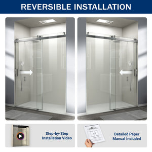 English Elm 56" Frameless Sliding Shower Door Tempered Glass Matte Black Soft Close Modern Bath W1573104675