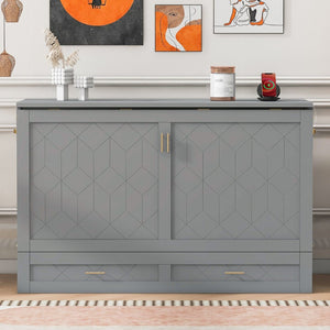 English Elm Queen Murphy Wall Bed Cabinet with Storage Drawer Built-in Power Outlets Usb Ports Gray LP000400AAE