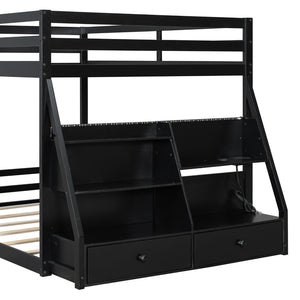 English Elm Full Bunk Bed with App Led Lighting Usb Charging Storage Drawers Kids Bedroom Black N820S00080B
