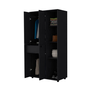 English Elm Bethel Slim Profile Wardrobe Armoire with Hanging Rods Open Shelves and Drawer B128S00225