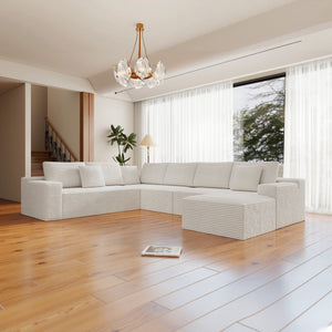 English Elm 137.8*104.3"Modular 137.8*104.3" Modular Sectional Sofa - Plush Corduroy, No Assembly, 4-Piece Design For Versatile Comfort W3819S00034