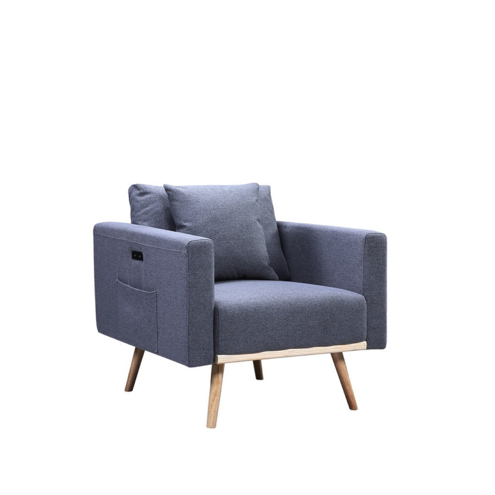 English Elm Elio Mid-century Linen Accent Chair with Usb Port Side Pockets and Tapered Wood Legs B2749P413343