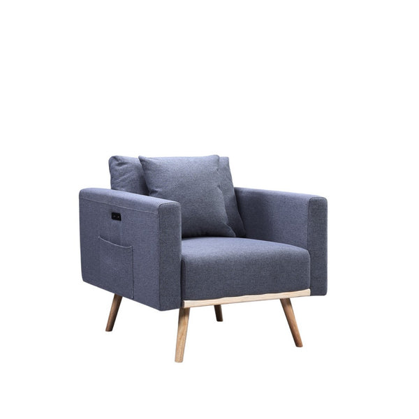 English Elm Elio Mid-century Linen Accent Chair with Usb Port Side Pockets and Tapered Wood Legs B2749P413343