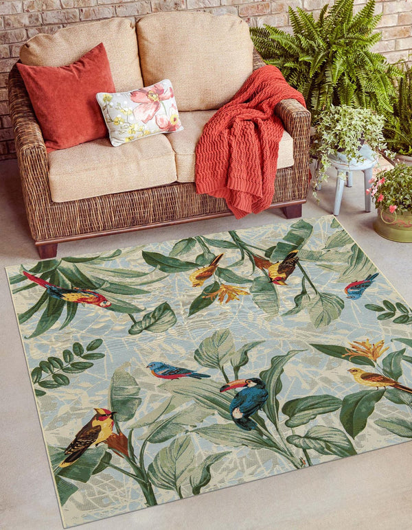 Unique Loom Outdoor Botanical Chanticleer Machine Made Animal Print Rug Multi, Blue/Ivory/Gray/Green/Light Blue/Light Brown/Light Green/Navy Blue/Red/Rust Red/Yellow 5' 4" x 6' 1"
