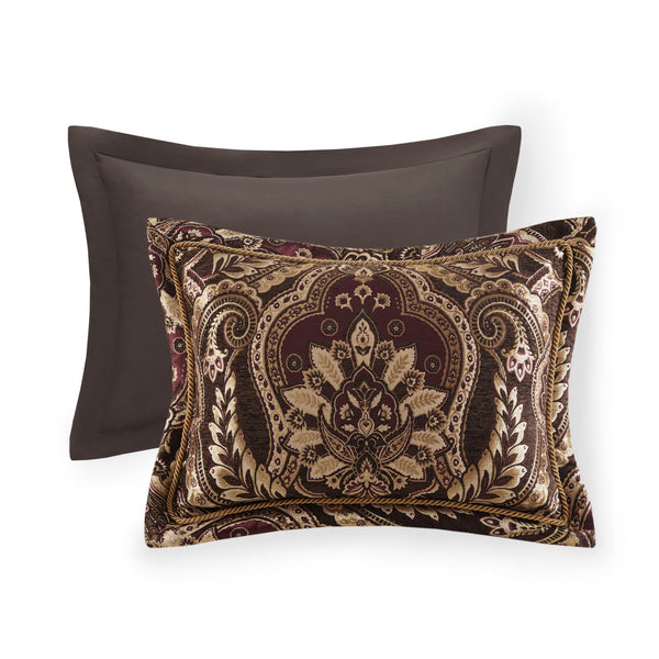 English Elm 4 Piece Comforter Set - Regal Burgundy Chenille For King Bed, Luxurious Vintage French Elegance B035128754