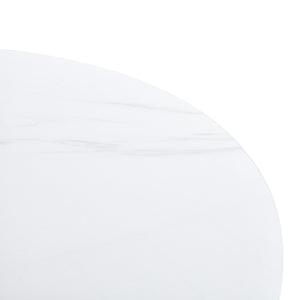 English Elm A modern minimalist circular dining table 42" white patterned MDF top, metal legs, seats 4-6, easy assemble W1151P152778