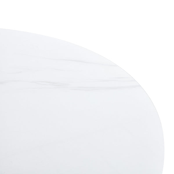 English Elm A modern minimalist circular dining table 42" white patterned MDF top, metal legs, seats 4-6, easy assemble W1151P152778