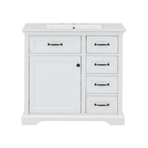 English Elm [video] 36 Inch Freestanding Bathroom Vanity Rubberwood Cabinet with Ceramic Sink Storage White N759P313315K