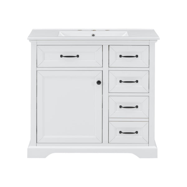 English Elm [video] 36 Inch Freestanding Bathroom Vanity Rubberwood Cabinet with Ceramic Sink Storage White N759P313315K