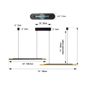 English Elm 75-inch Modern Black and Gold LED Pendant Light with Dimmable Remote, CRI90, Adjustable Dual Tubes for Dining Living Kitchen Ambiance W2312P375019