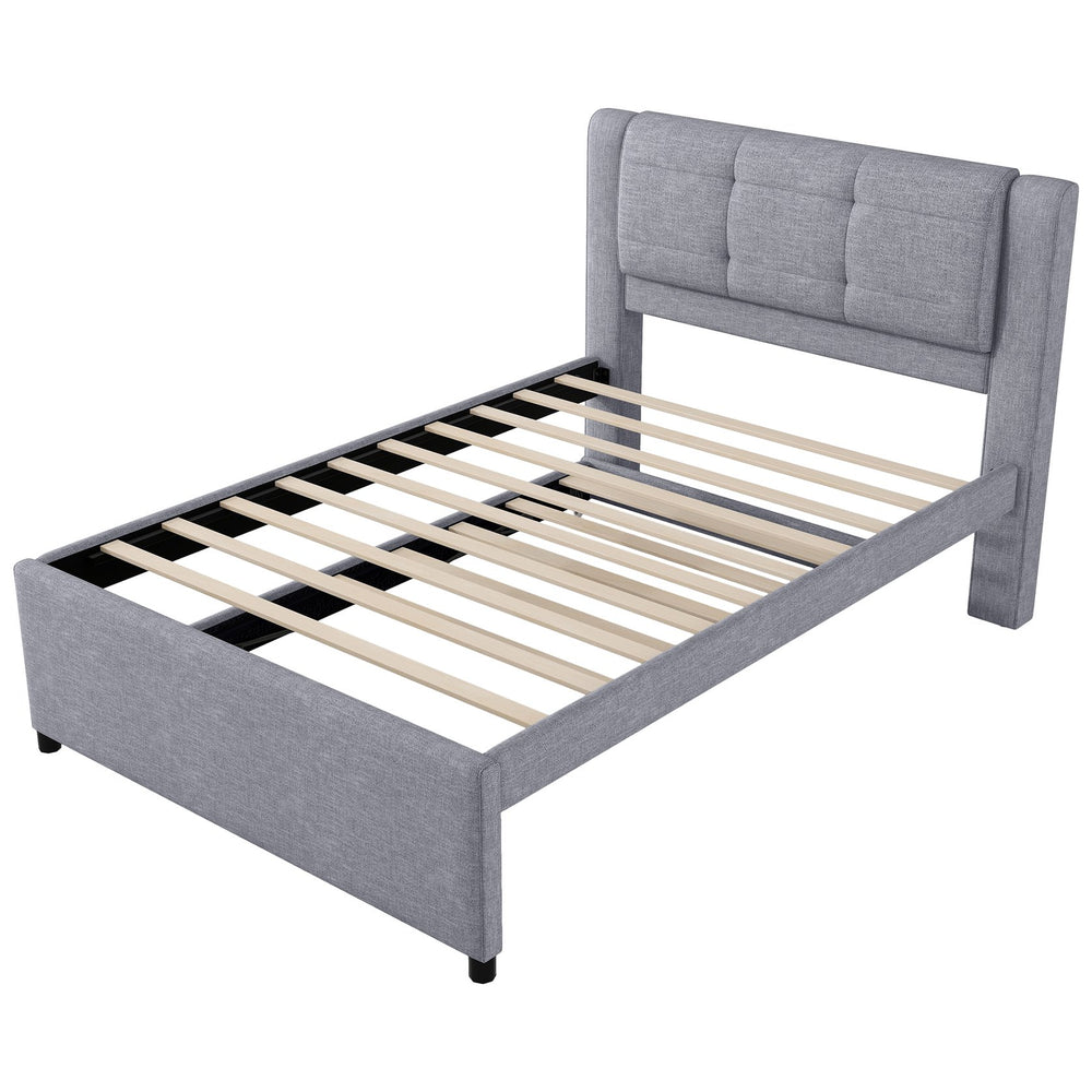 English Elm Full Size Upholstered Platform Bed With Versatile Trundle - Modern Gray Design For Comfort & Style DL001678AAE
