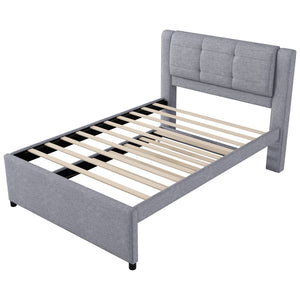English Elm Full Size Upholstered Platform Bed With Versatile Trundle - Modern Gray Design For Comfort & Style DL001678AAE