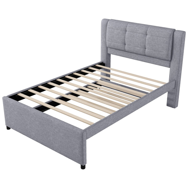 English Elm Full Size Upholstered Platform Bed With Versatile Trundle - Modern Gray Design For Comfort & Style DL001678AAE