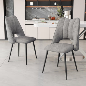 English Elm 4-Chair Modern Linen Dining Set with Metal Legs, High-Resilience Cushions, Adjustable Feet, 265lb Capacity Grey W757P304077