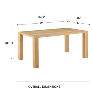 EuroStyle Abby 84 Inch Oak Veneer Rectangle Dining Table Seats Eight for Large Gathering Spaces Oak 19708-OAK-KIT