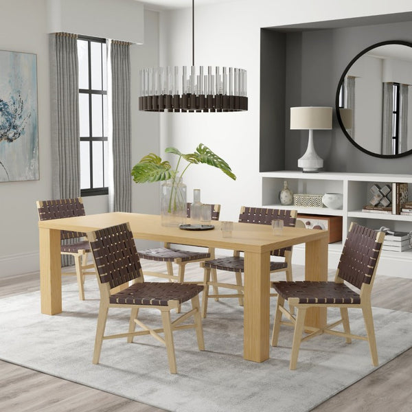 EuroStyle Abby 84 Inch Oak Veneer Rectangle Dining Table Seats Eight for Large Gathering Spaces Oak 19708-OAK-KIT