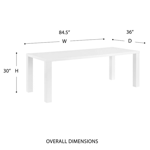 EuroStyle Abby 84 Inch Oak Veneer Rectangle Dining Table Seats Eight for Large Gathering Spaces High Gloss White 19708-WHT-KIT