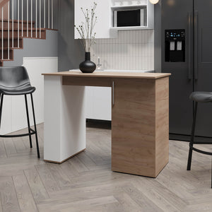 English Elm Vernon Compact Kitchen Island with Cabinet & Open Shelf, White/Natural Oak - Space-Saving Prep Station B128P287523