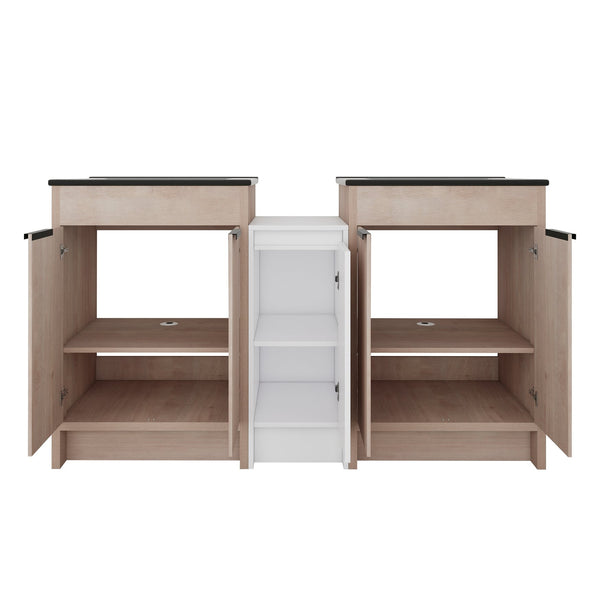 English Elm 60 Inch Freestanding Bathroom Vanity With Black Ceramic Sink, Soft-Close Doors & Storage Solutions W999S00317