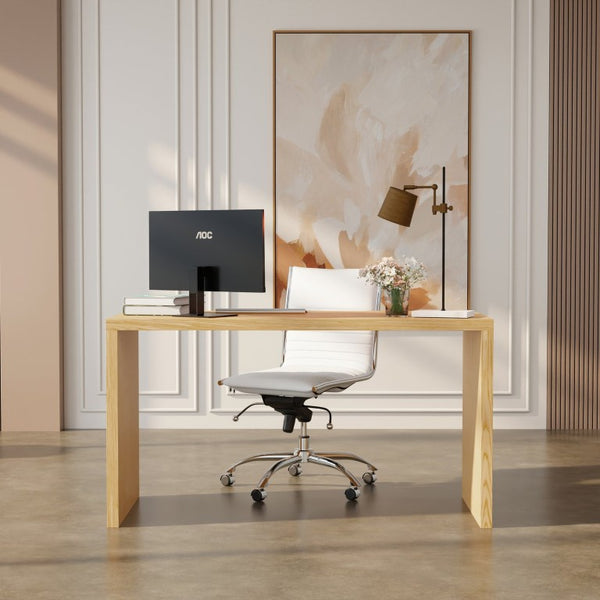 EuroStyle Abby Modern Home Office Writing Desk with American Veneer and Flexible Base Options Oak 19710-OAK