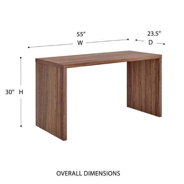 EuroStyle Abby Modern Home Office Writing Desk with American Veneer and Flexible Base Options Walnut 19710-WAL
