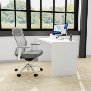 EuroStyle Abby Modern Home Office Writing Desk with American Veneer and Flexible Base Options Matte White 19710-WHT