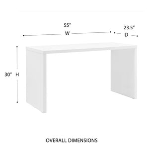 EuroStyle Abby Modern Home Office Writing Desk with American Veneer and Flexible Base Options Matte White 19710-WHT