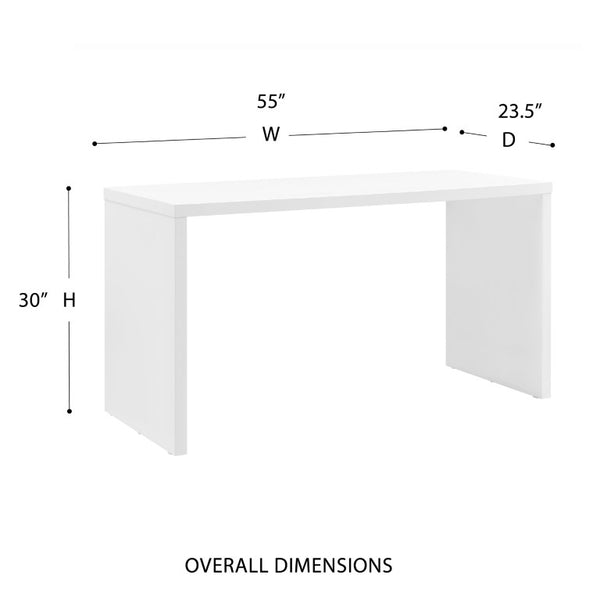 EuroStyle Abby Modern Home Office Writing Desk with American Veneer and Flexible Base Options Matte White 19710-WHT