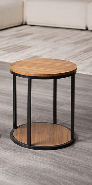 English Elm Contemporary Nesting Tables Metal and Solid Wood Space-Saving Stackable Accent Side Tables Set Natural+Black 18 L x 5 W x 18 H B2741P341677