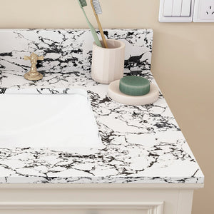English Elm 31"X22" Bathroom Vanity Top With Undermount Sink, Panda White Artificial Marble, 3 Faucet Holes W509P362104
