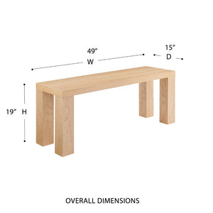 EuroStyle Abby 49 Inch Oak Veneer Entryway Bench with Honeycomb Core and Steel Reinforced Legs Oak 19720OAK-KIT