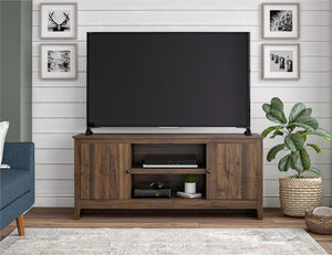English Elm Tv Stand for 65 Inch Screens with Open Shelves Cabinets and Wire Management B2733P436849