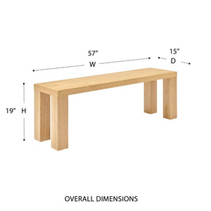 EuroStyle Abby 57 Inch Oak Veneer Bench with Steel Reinforced Legs for Bedroom or Entryway Oak 19723OAK-KIT