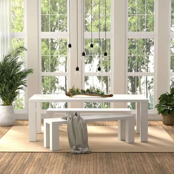 EuroStyle Abby 57 Inch Oak Veneer Bench with Steel Reinforced Legs for Bedroom or Entryway High Gloss White 19723WHT-KIT
