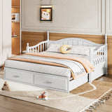 English Elm Wooden Twin Size Daybed With Twin Size Trundle, Extendable Daybed With Two Storage Drawers,White(Expected Arrival Time:9.12)