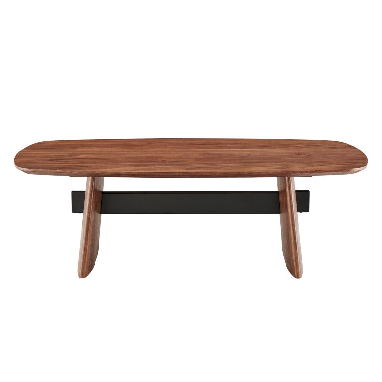 EuroStyle Folke Walnut Veneer Coffee Table with Matte Black Crossbar for Modern Living Rooms 19732WAL-KIT