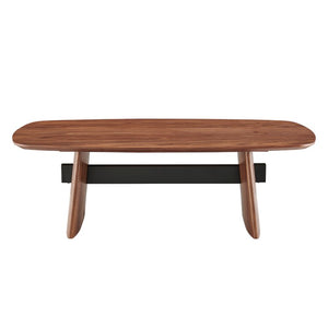 EuroStyle Folke Walnut Veneer Coffee Table with Matte Black Crossbar for Modern Living Rooms 19732WAL-KIT