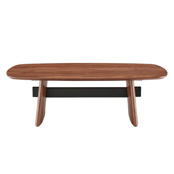 EuroStyle Folke Walnut Veneer Coffee Table with Matte Black Crossbar for Modern Living Rooms 19732WAL-KIT