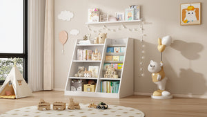 English Elm White Wooden Toy Storage Organizer Cabinet with 4-Tier Sling Bookcase for Kids Montessori Rooms W2876P233536