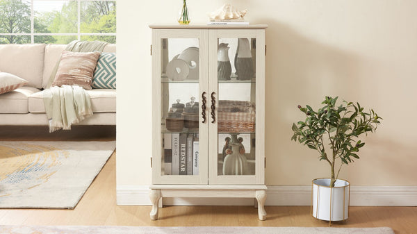 English Elm 2 Doors Curio Cabinet - Elegant Lighted Display With Glass, Mirrored Back, Adjustable Shelves & More! W2275P178894