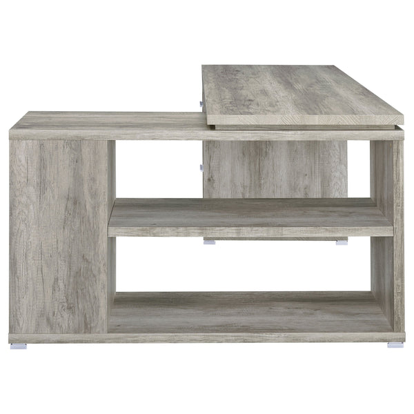 English Elm Tona Grey Driftwood L-Shape Desk with 3 Smooth-Glide Drawers, 5 Shelves & Coastal Rustic Charm B062P333440